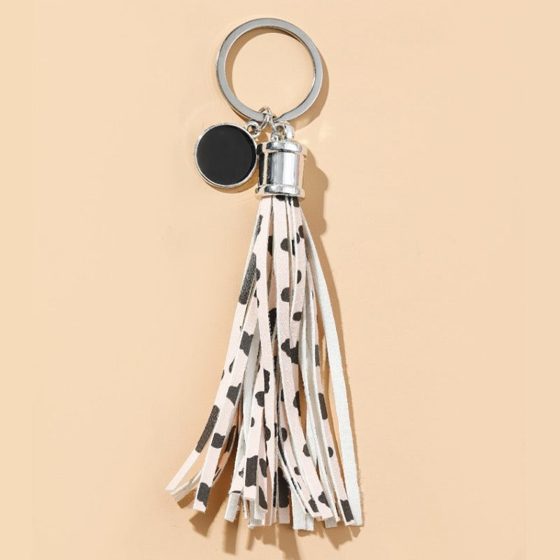 Wholesale PU Cow Pattern Tassel Keychain